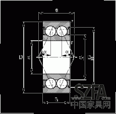 角接觸球軸承 30/8-B-2Z-TVH, 雙列，雙側(cè)間隙密封，接觸角 α = 25°
